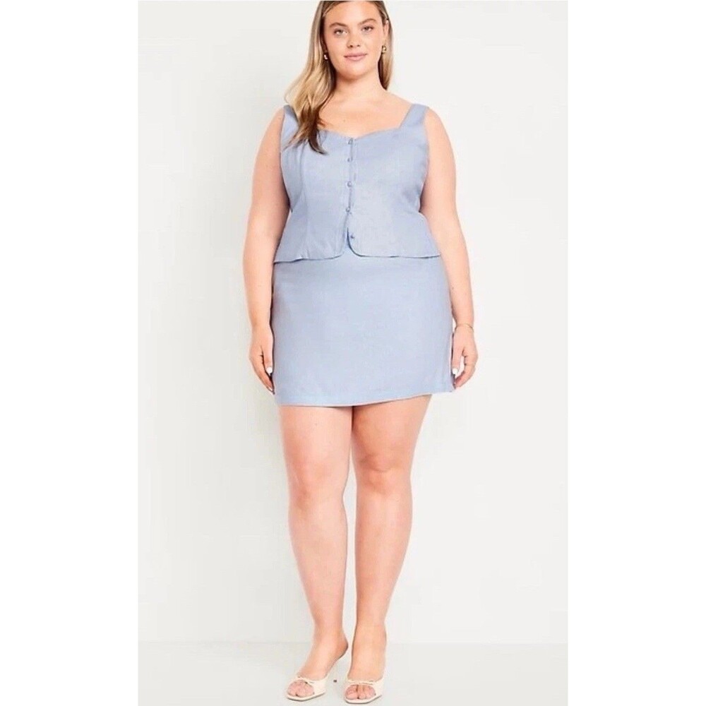 NEW OLD NAVY Cashmere Blue High-Waisted Linen Blend Mini Skirt